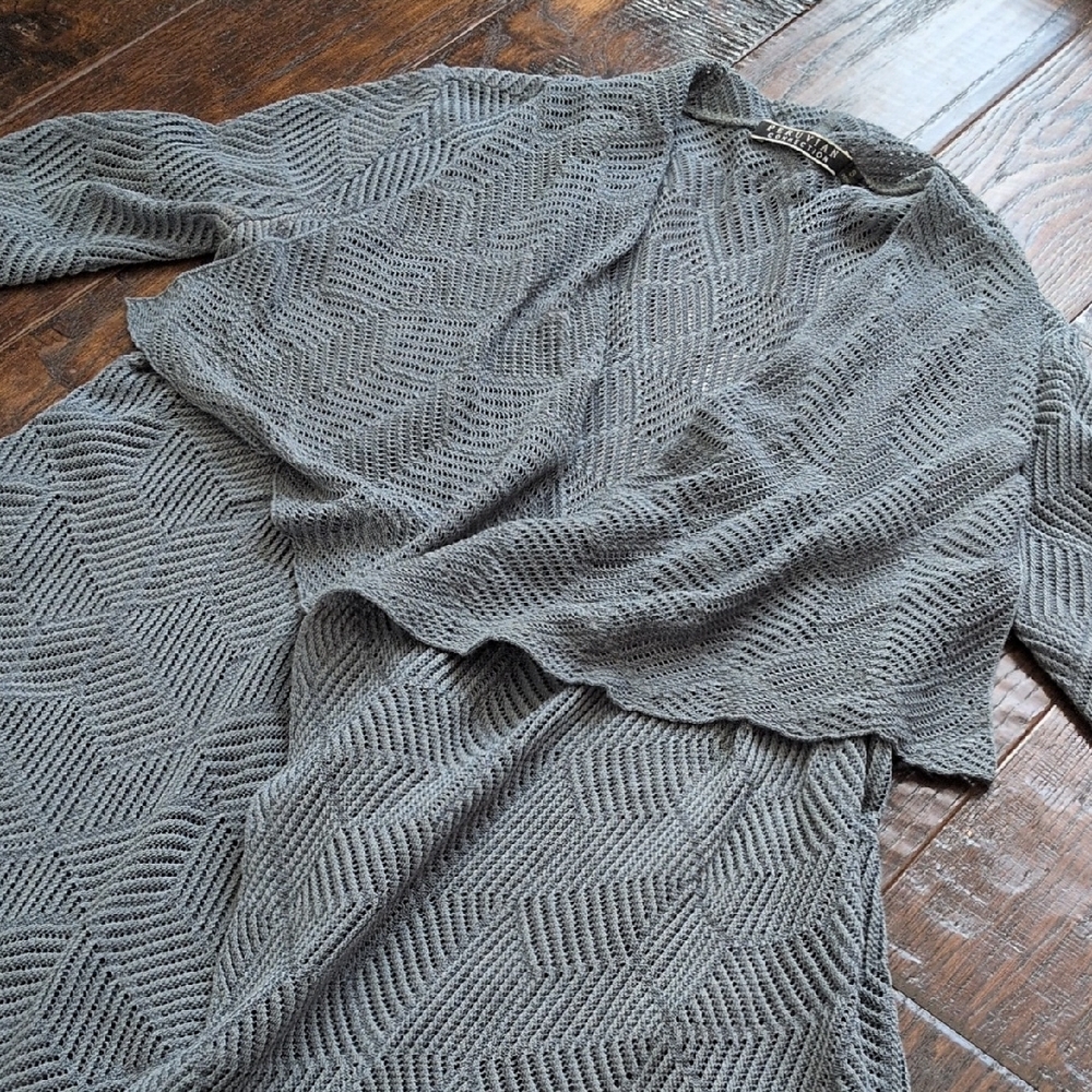 PERUVIAN CONNECTION I Pima Cotton Blue Gray Open Front Flowy Shawl Cardigan, S